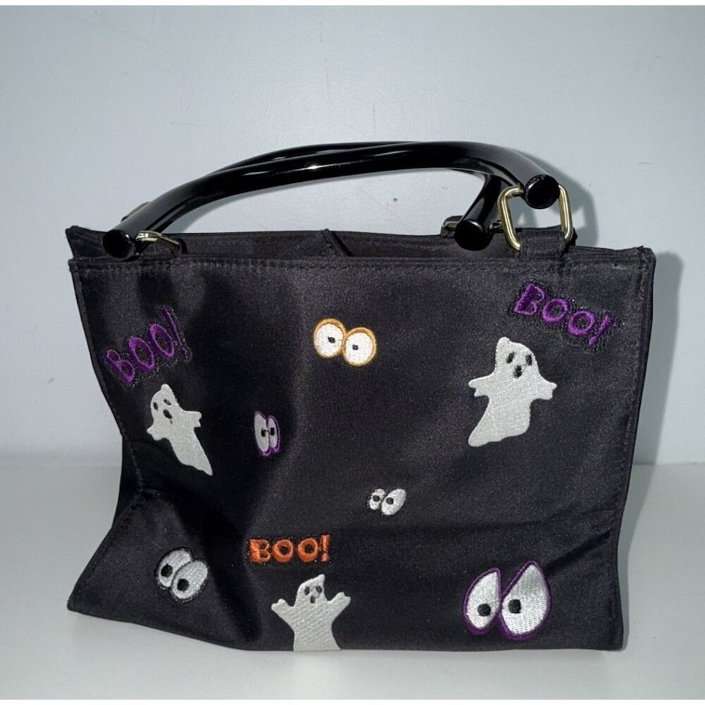 Kim Rogers Black Halloween Purse Holiday Embroidered Canvas Ghost Spooky Handbag